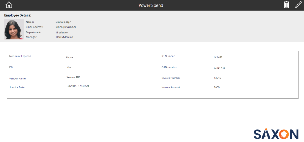 Power Spend - Details Screen